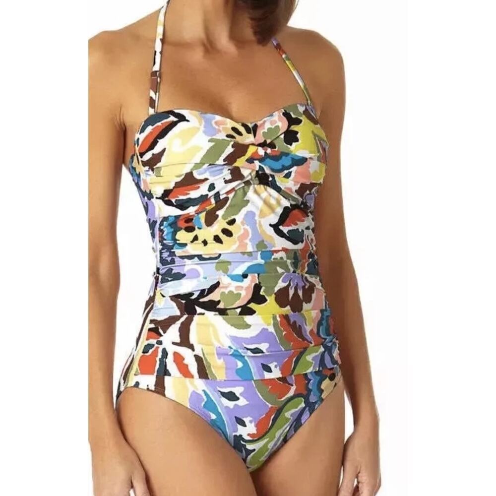 NEW Anne Cole Twist Front Bandeau One Piece Swimsuit SZ 8 Kashmir Paisley $110 - Picture 2 of 5